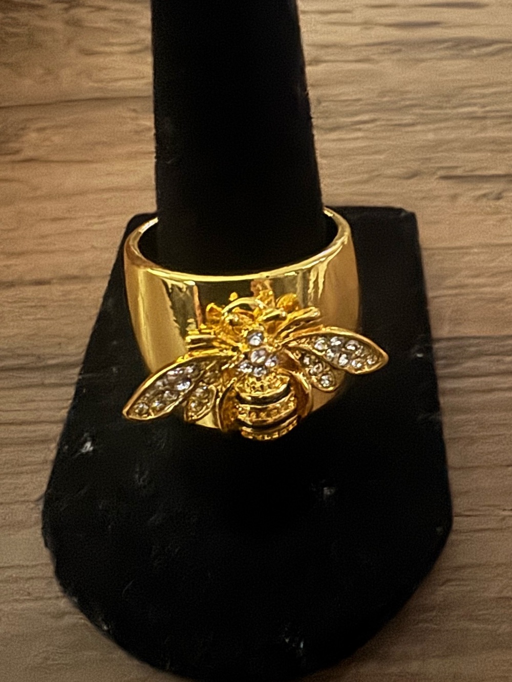 Gold Bee Crystal Accent Statement Ring